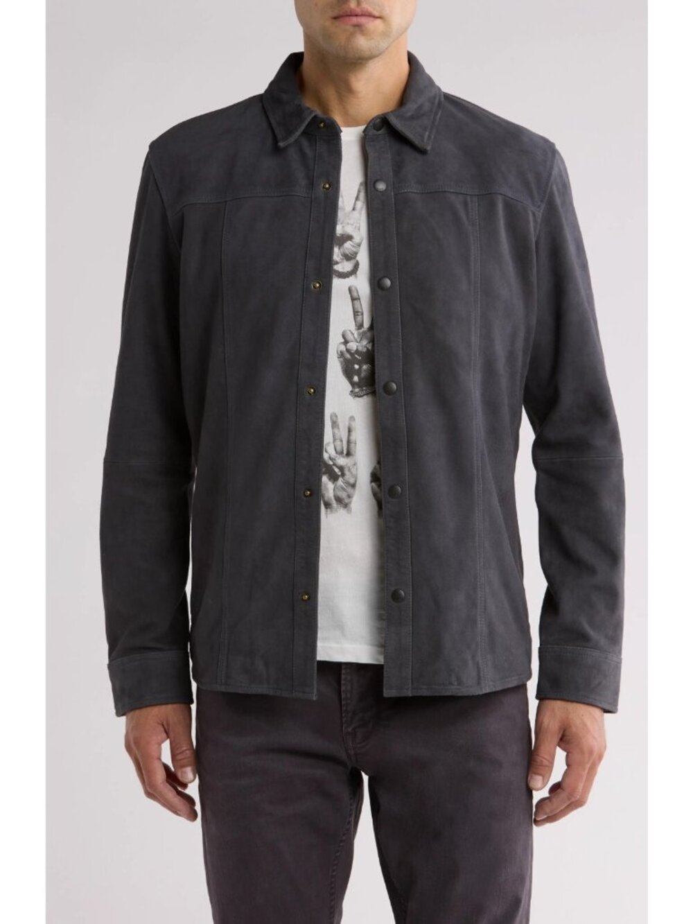 John Varvatos USA Men's Wil Suede Shirt Jacket in Dark Grey Size S